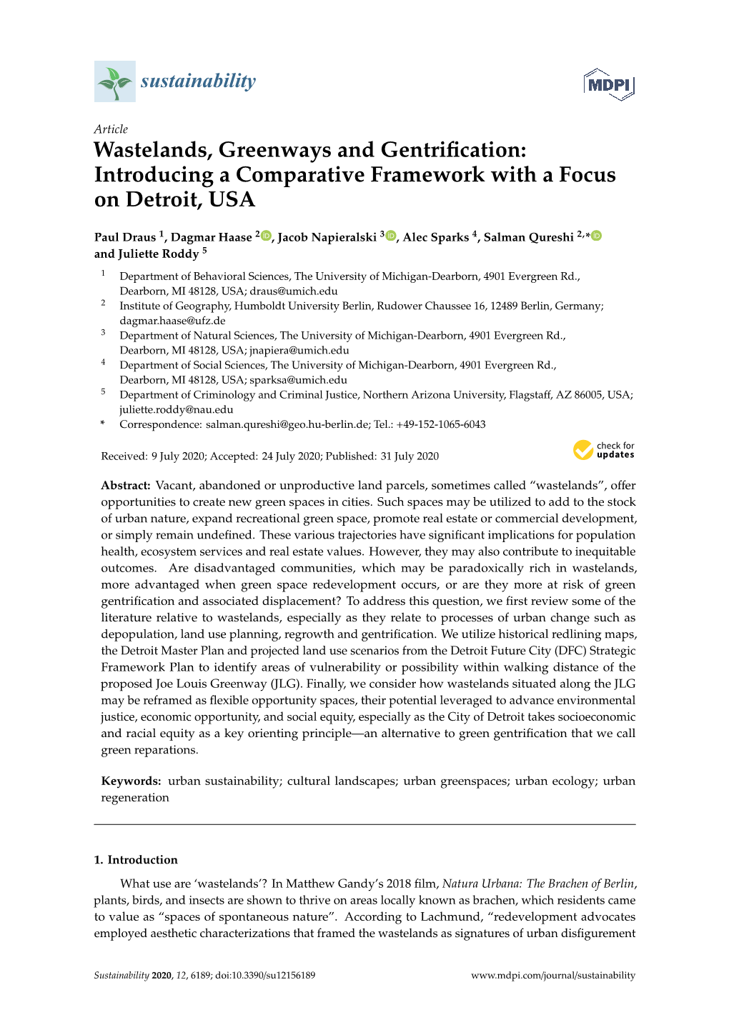 Introducing a Comparative Framework with a Focus on Detroit, USA