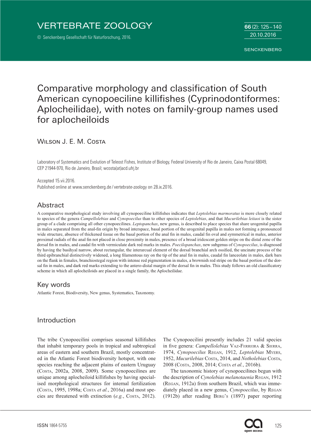 (Cyprinodontiformes: Aplocheilidae), with Notes on Family-Group Names Used for Aplocheiloids