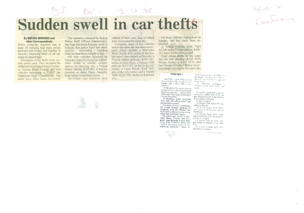 Sudden Swell I*N Car Thefts"
