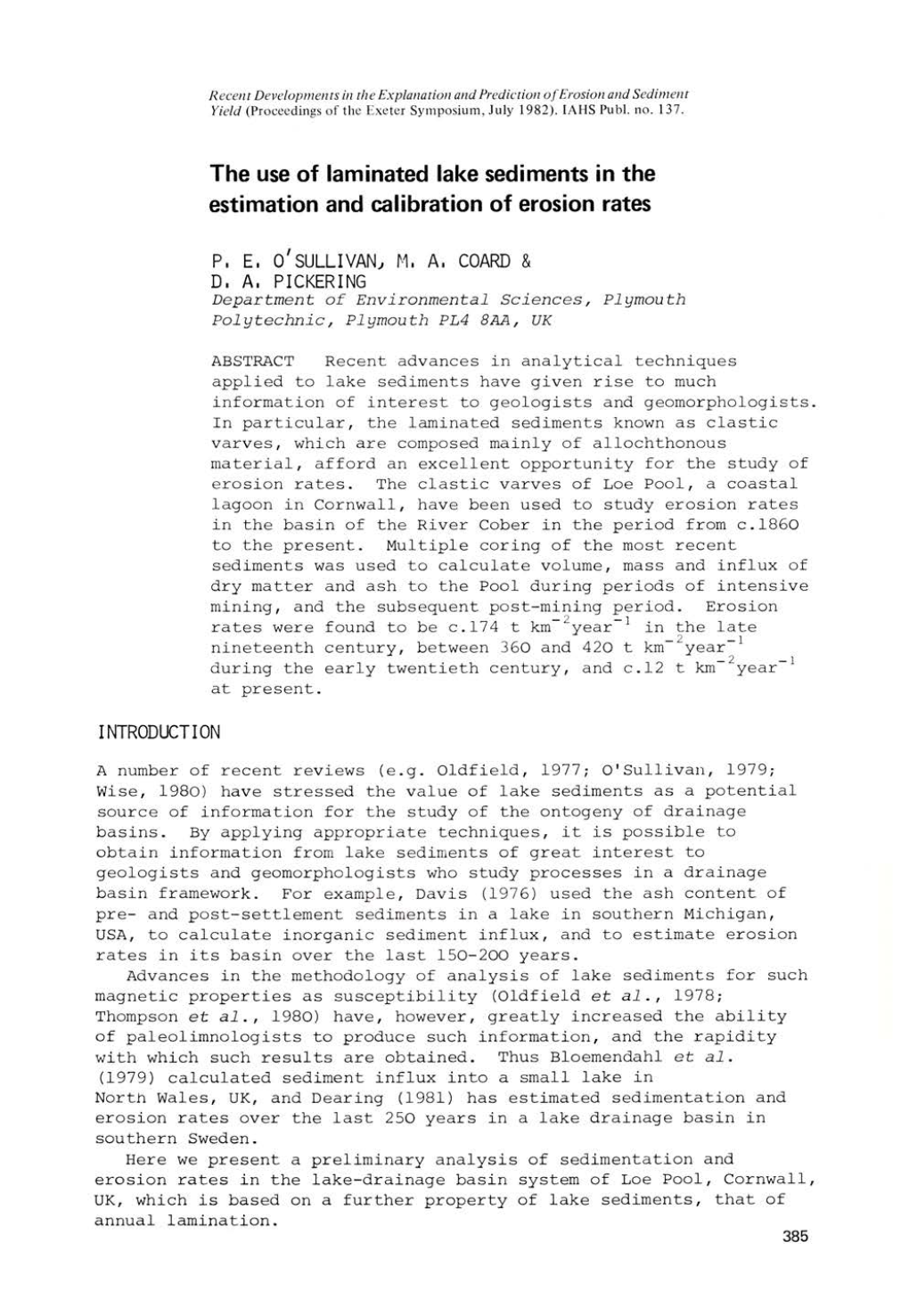 The Use of Laminated Lake Sediments in the Estimation and Calibration of Erosion Rates