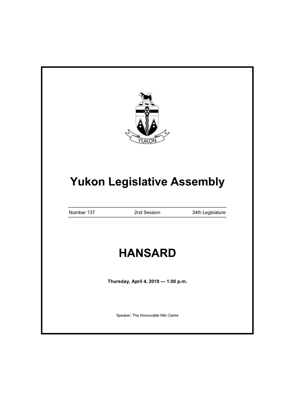 Yukon Legislative Assembly HANSARD