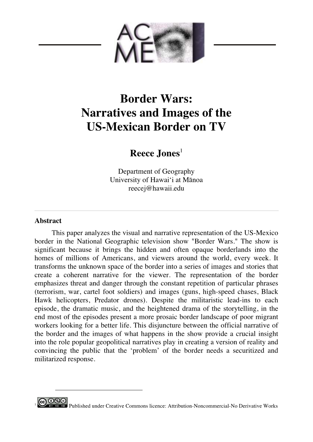 Border Wars: Narratives and Images of the US-Mexican Border on TV