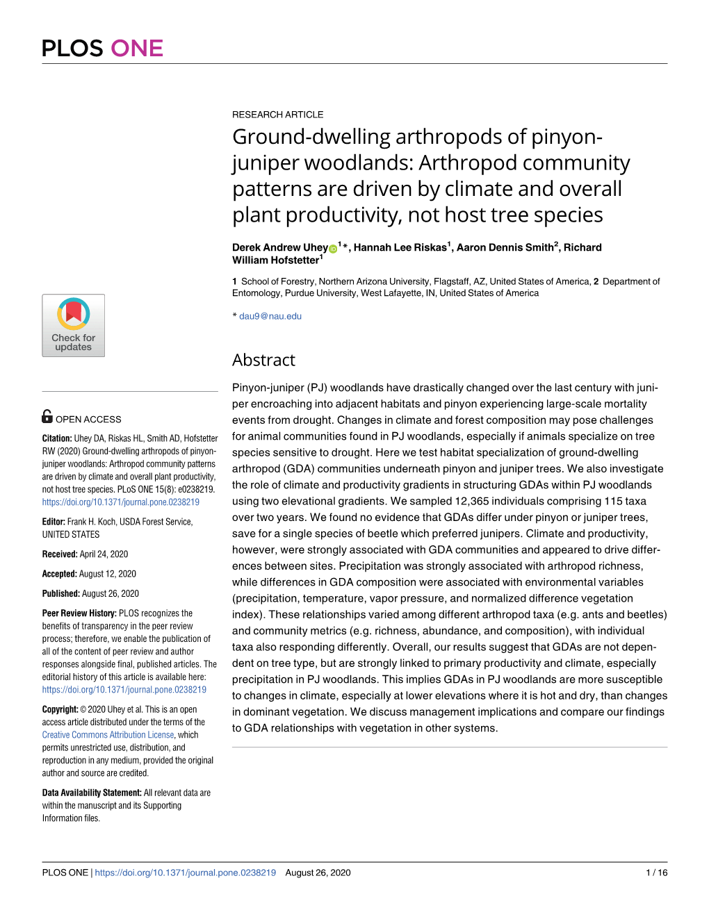 Ground-Dwelling Arthropods of Pinyon-Juniper Woodlands