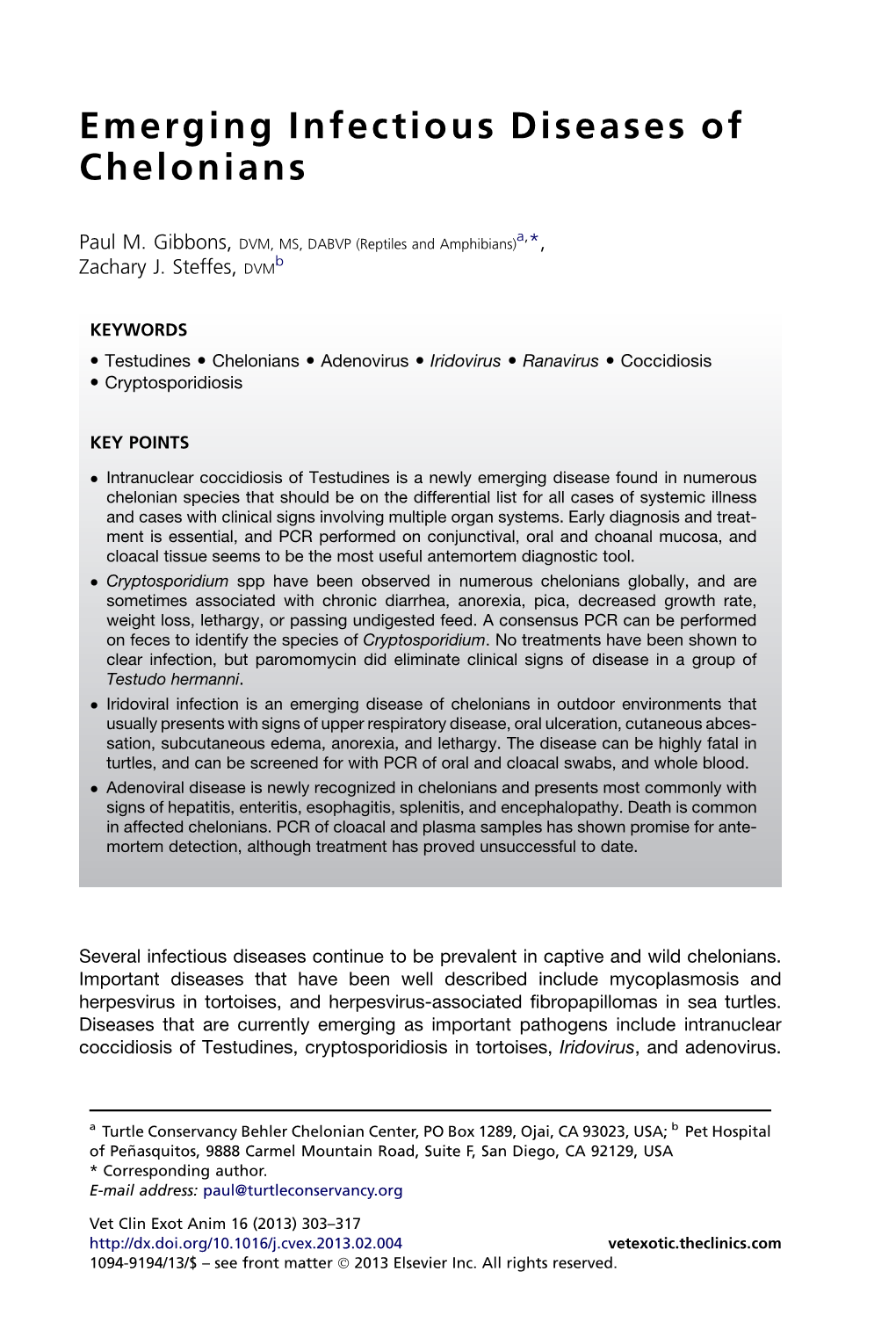 Emerging Infectious Diseases of Chelonians