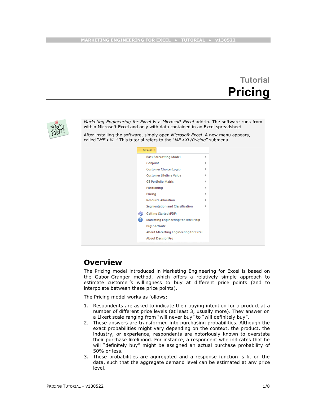 Marketing Engineering for Excel • Tutorial • January 2007