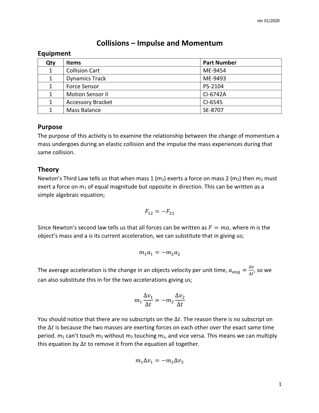 Collisions – Impulse and Momentum