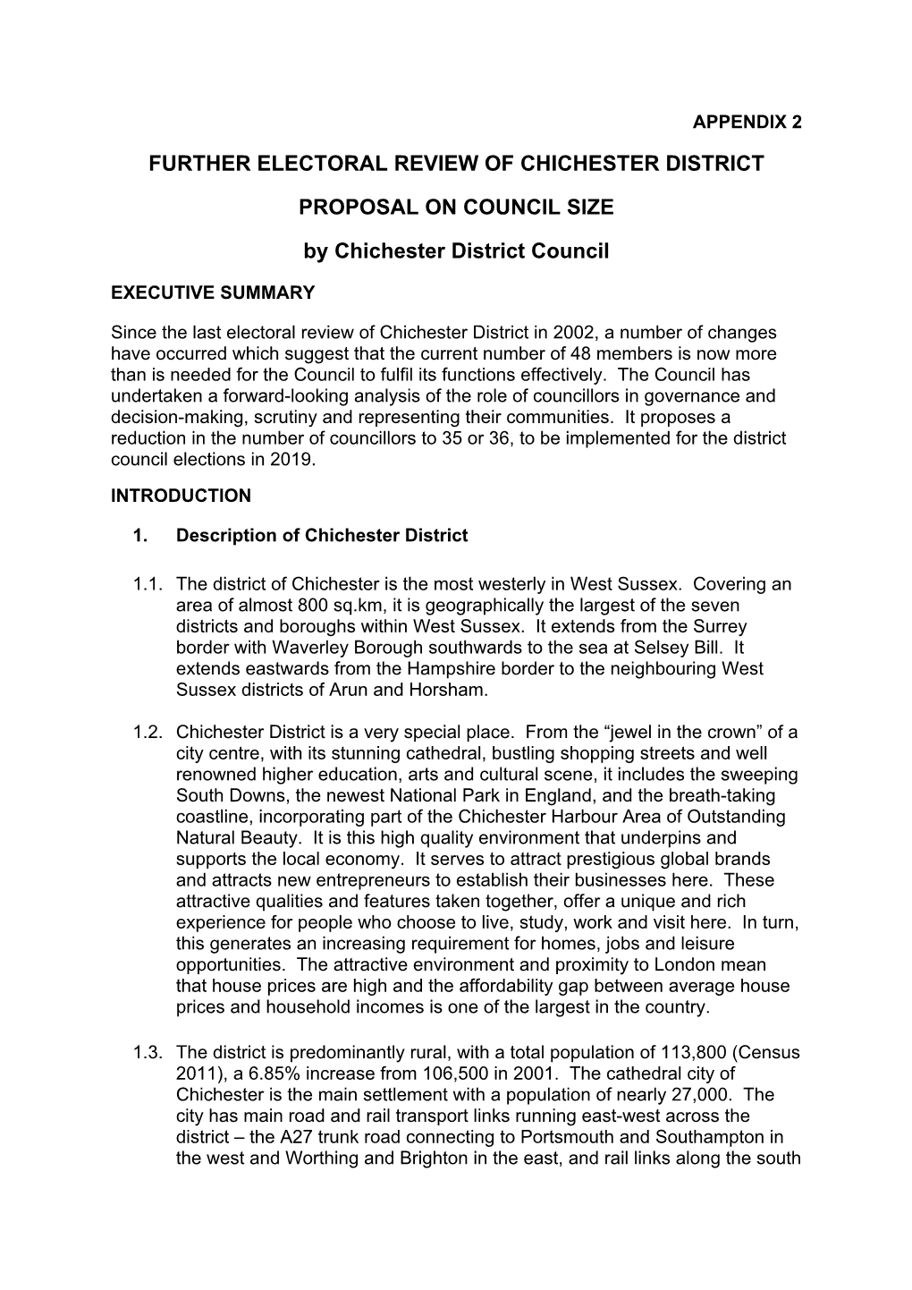 Further Electoral Review of Chichester District