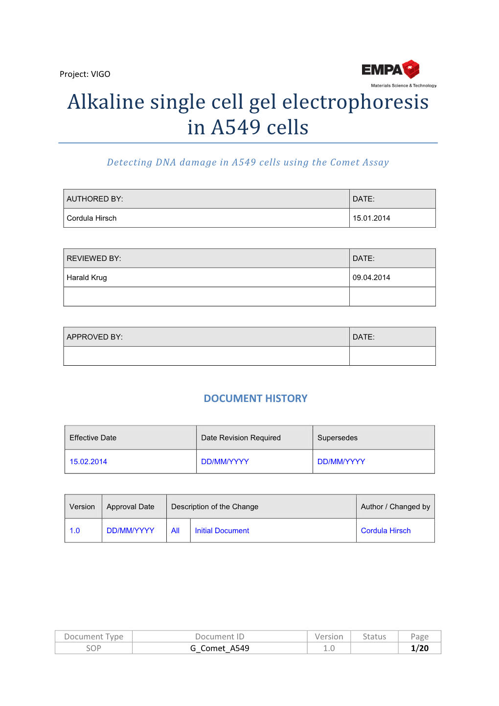 Alkaline Single Cell Gel Electrophoresis in A549 Cells