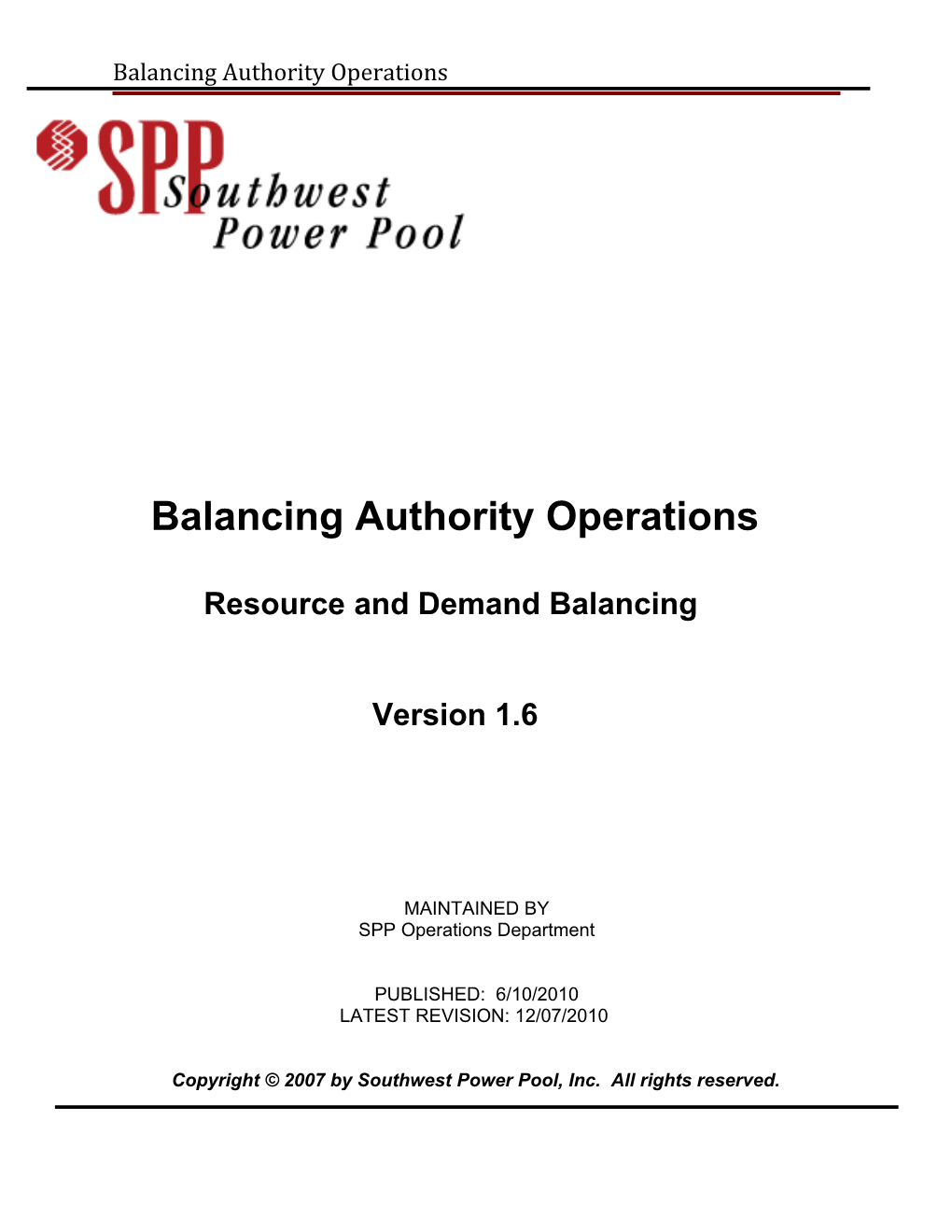 Balancing Authority Operations