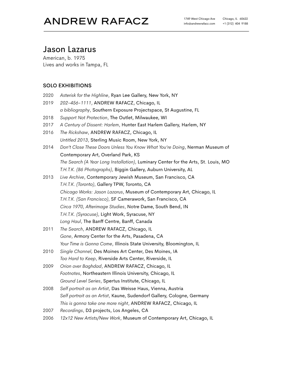 Jason Lazarus CV