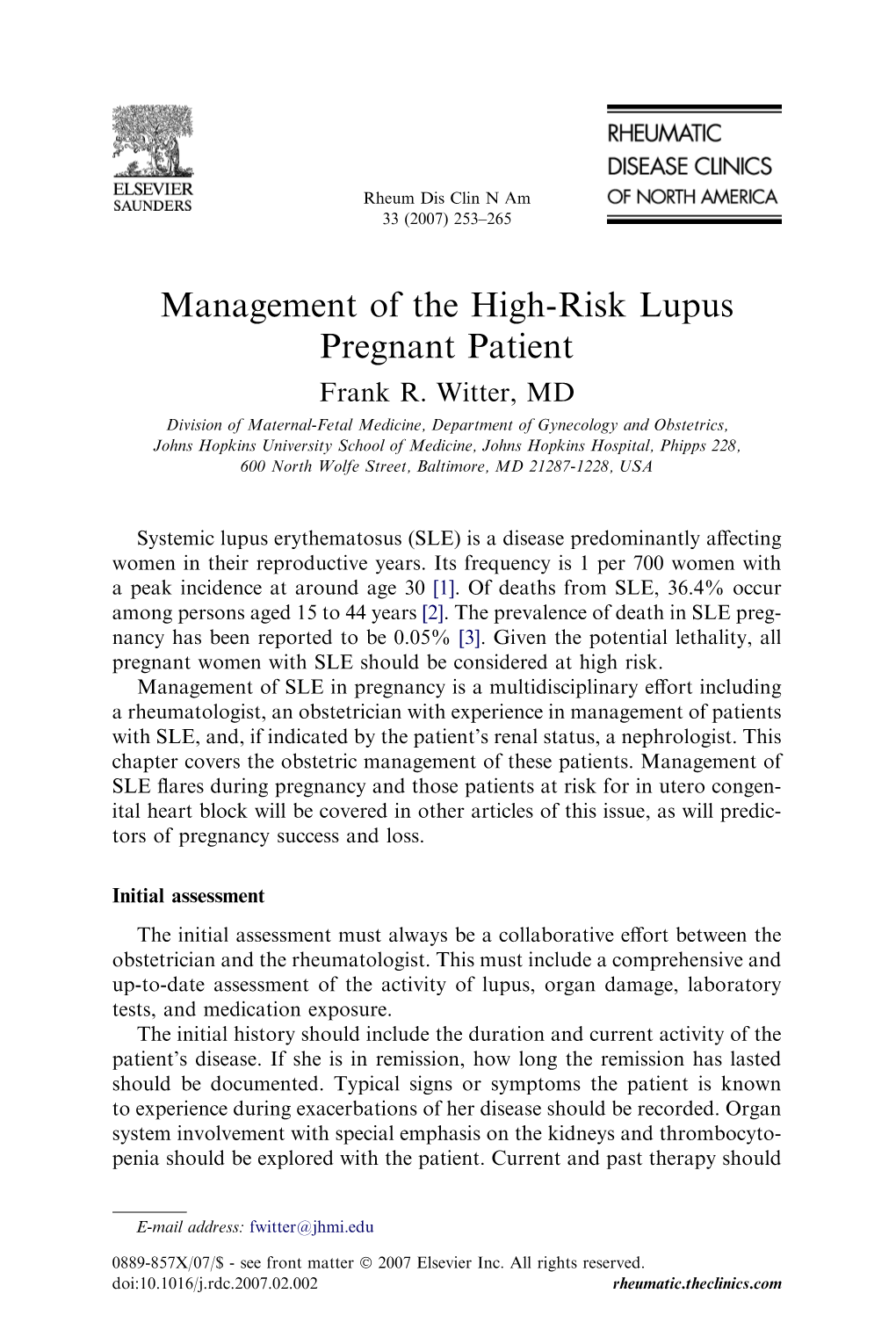 Management of the High-Risk Lupus Pregnant Patient Frank R