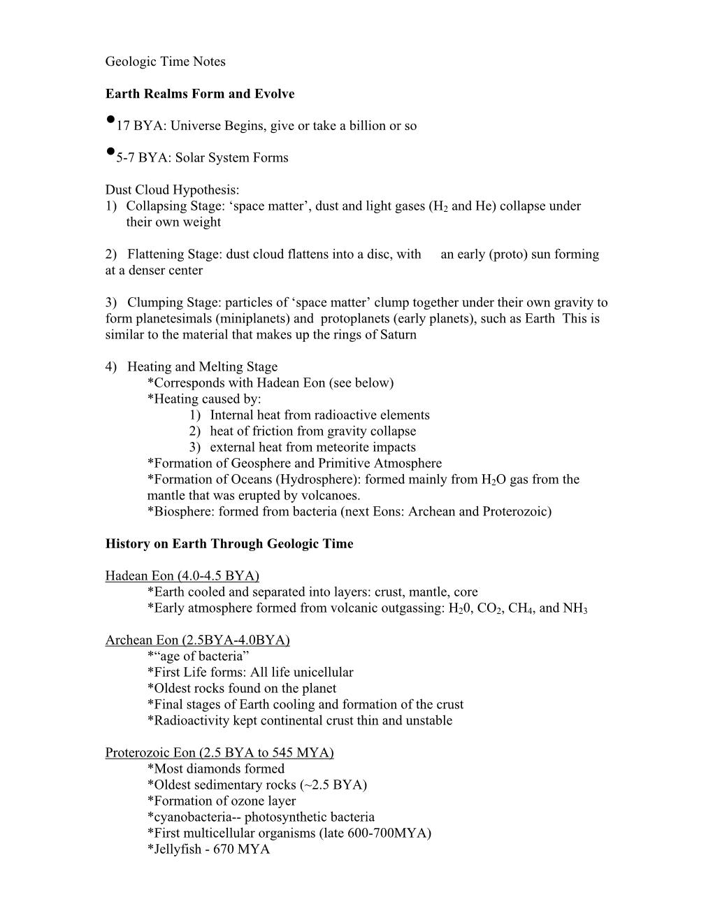 Geologic Time Notes Earth Realms Form And