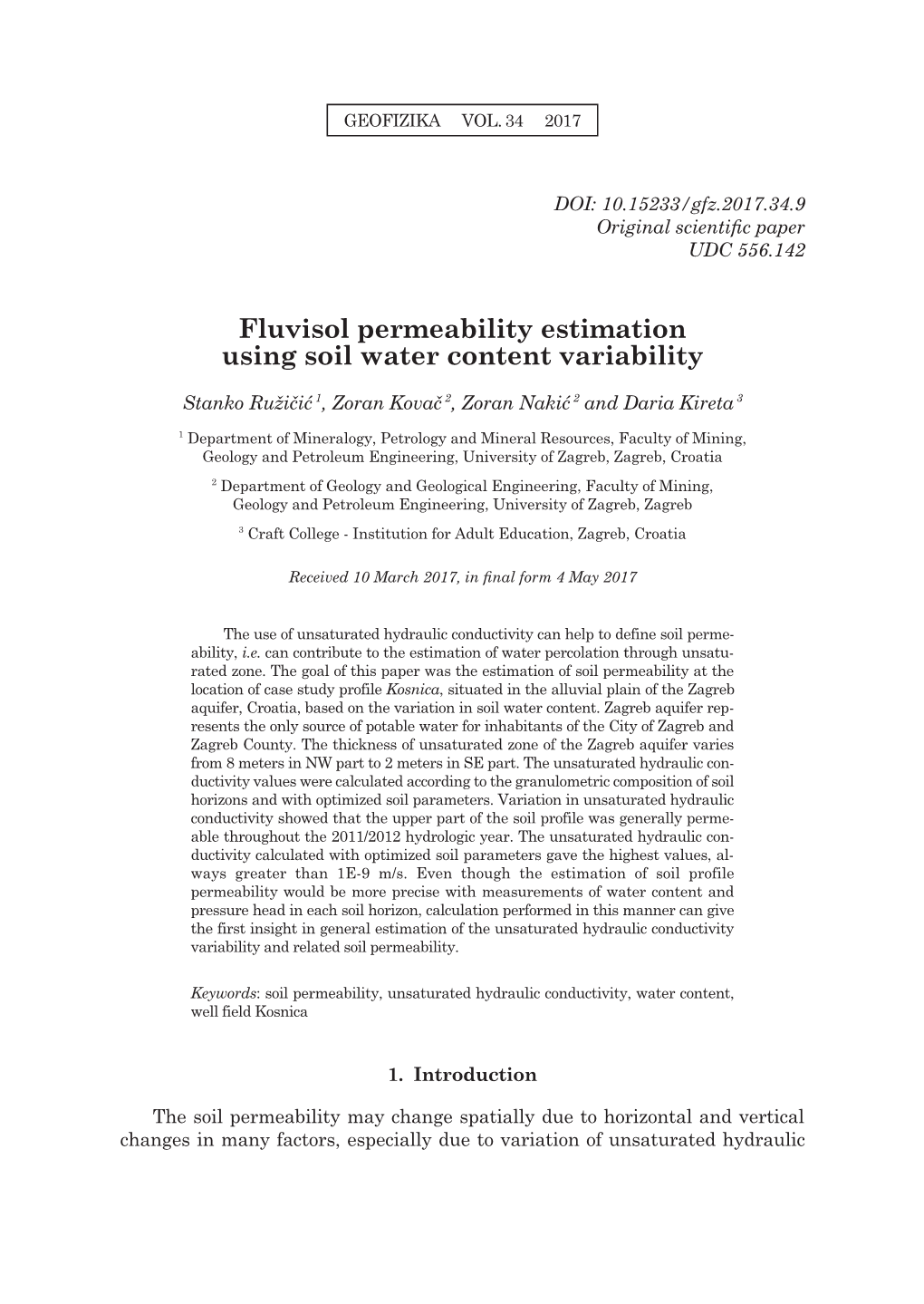 Fluvisol Permeability Estimation Using Soil Water Content Variability