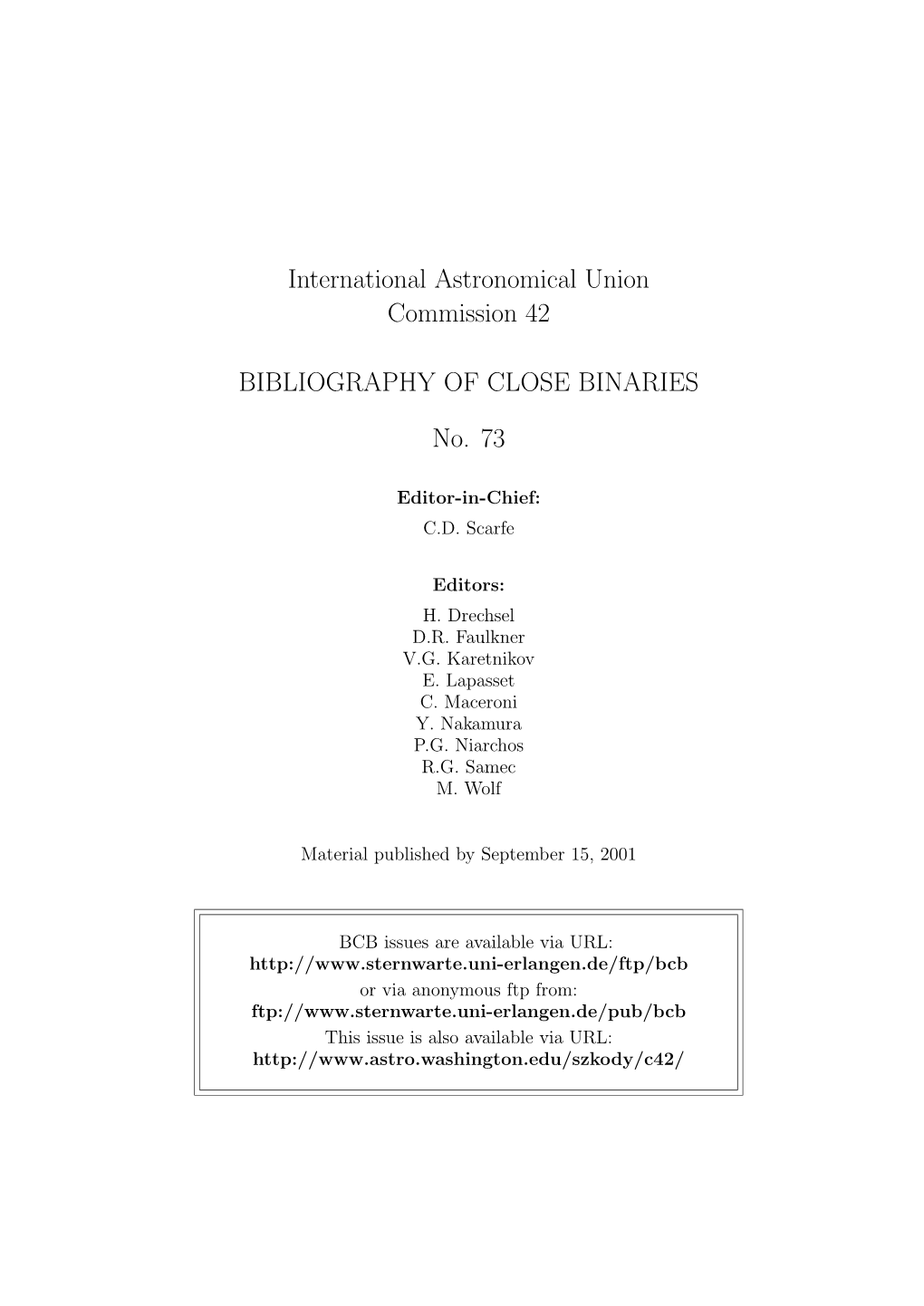 International Astronomical Union Commission 42 BIBLIOGRAPHY