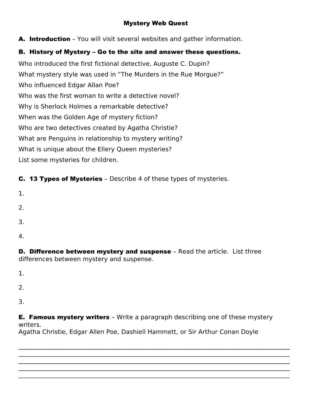 B. History of Mystery Go to the Site and Answer These Questions