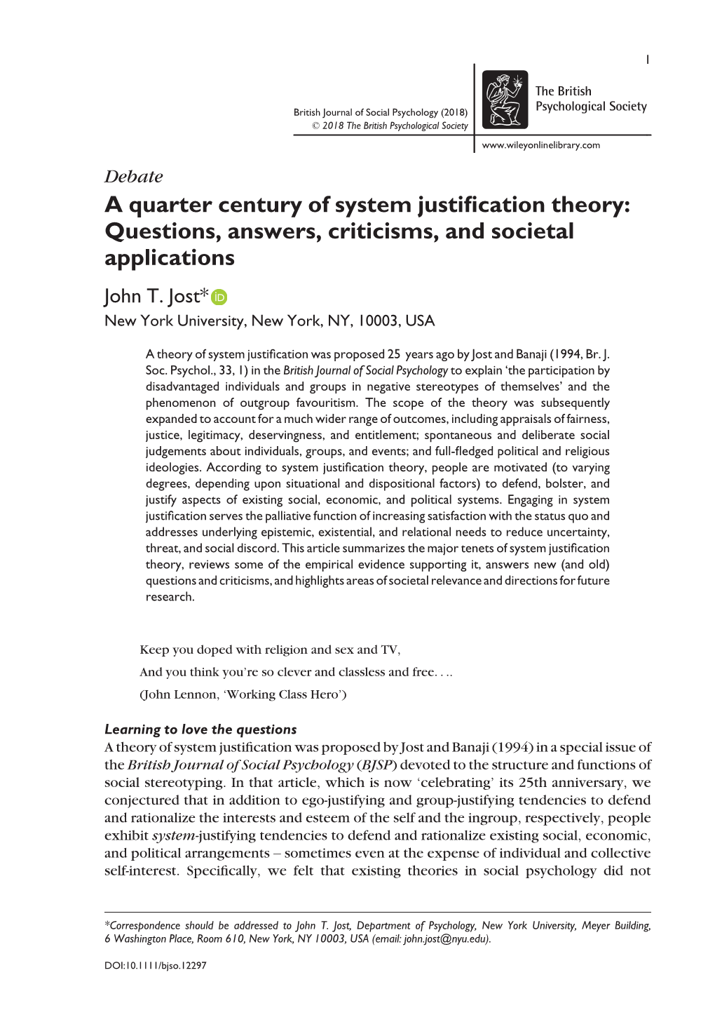 A Quarter Century of System Justification Theory