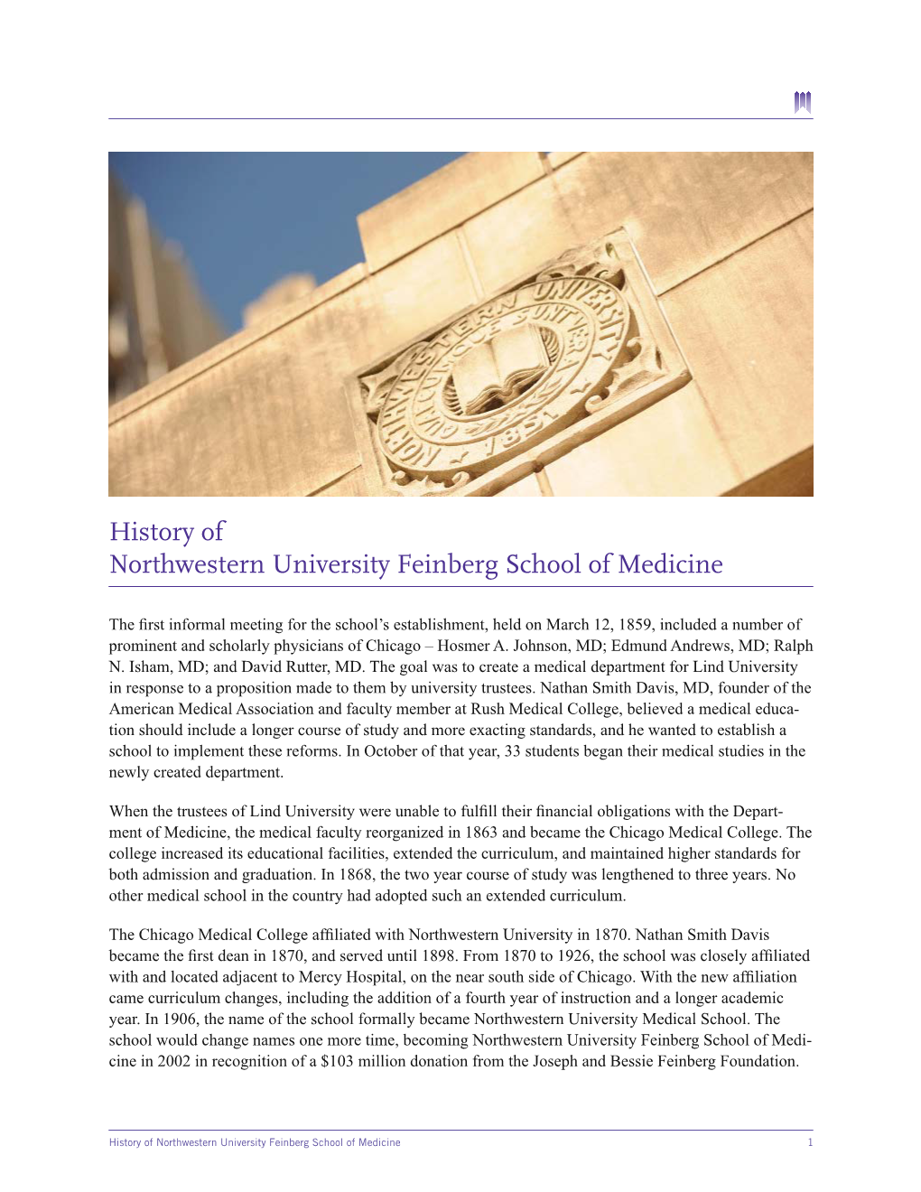History of Northwestern University Feinberg School of Medicine