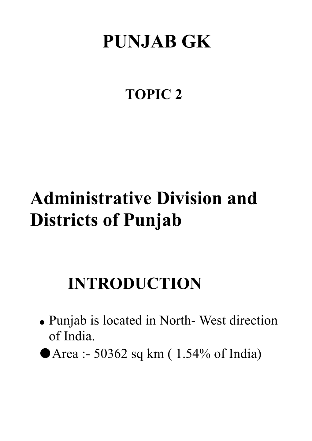 PUNJAB GK Administrative Division and Districts of Punjab