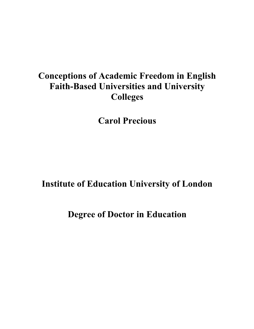 Conceptions of Academic Freedom in English Faith-Based Universities and University Colleges