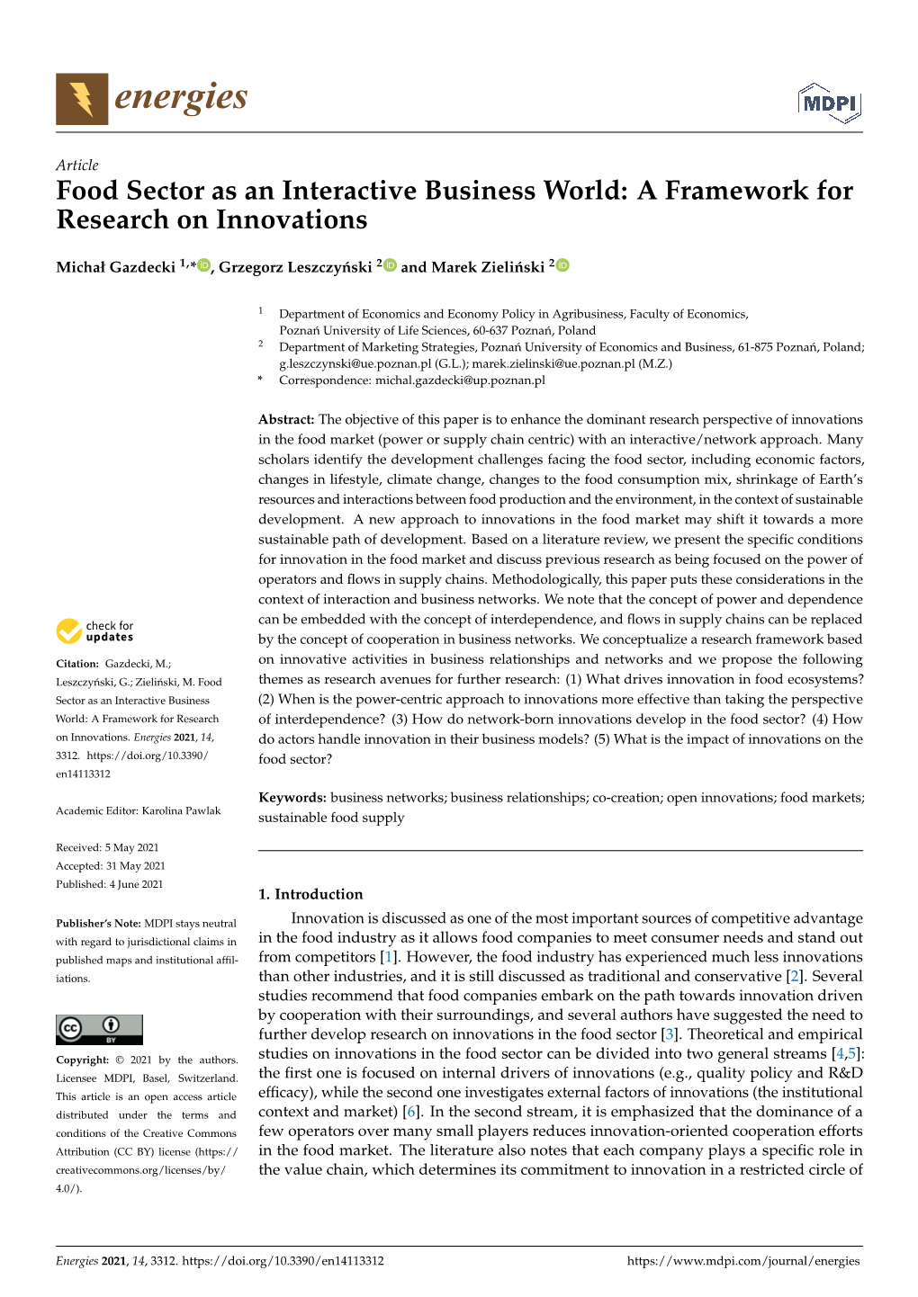 Food Sector As an Interactive Business World: a Framework for Research on Innovations