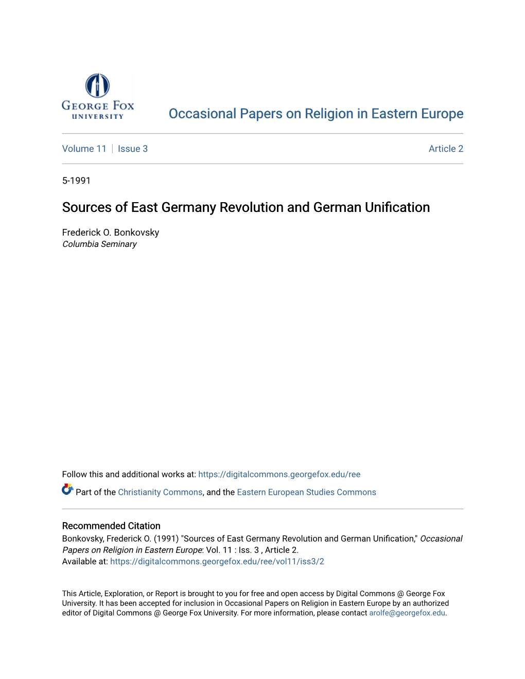 Sources of East Germany Revolution and German Unification