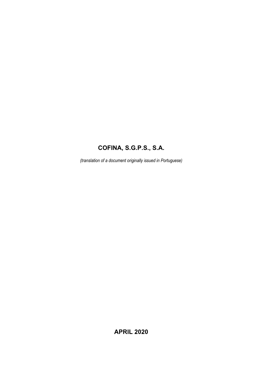 Cofina, S.G.P.S., S.A. April 2020