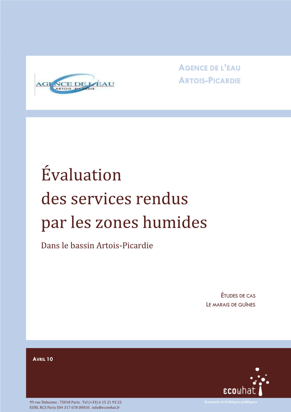 Évaluation Des Services Rendus Par Les Zones Humides Marais De Guines