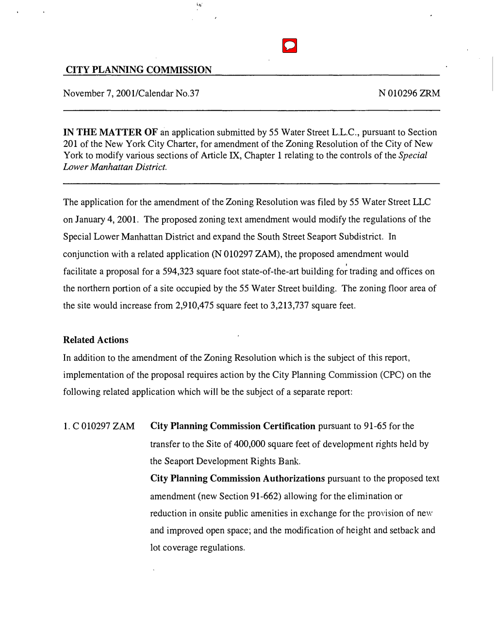 City Planning Commission Certification Pursuant to 91-65 For