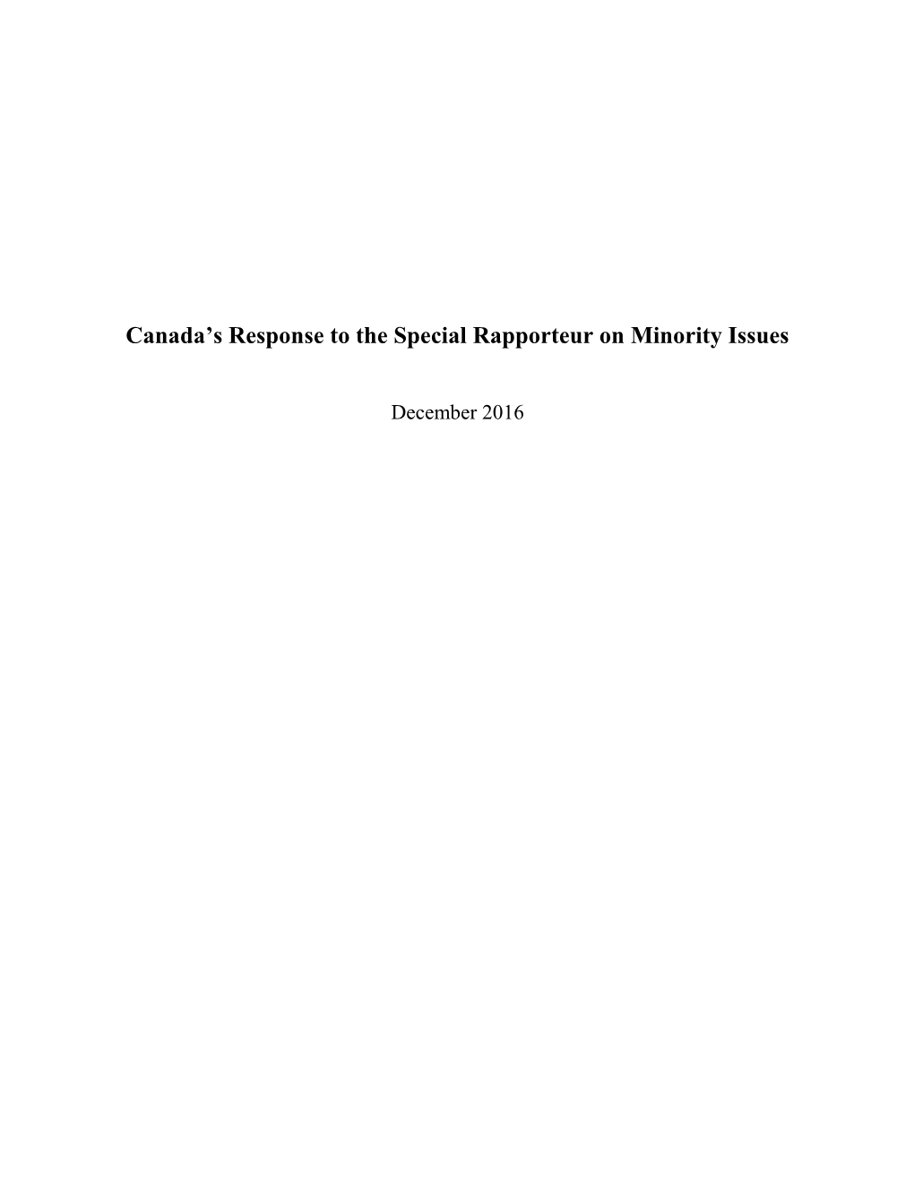 Canada's Response to the Special Rapporteur on Minority Issues