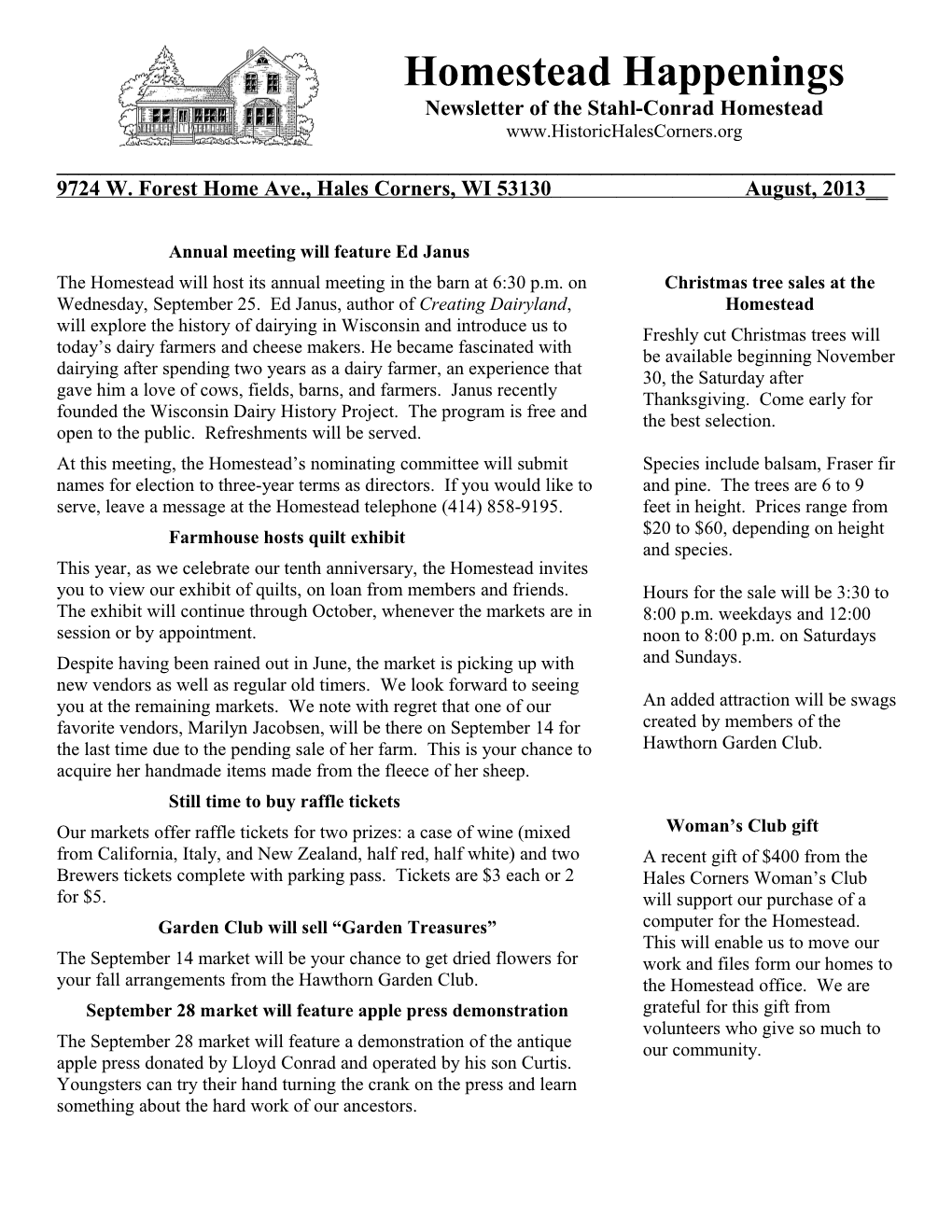 Newsletter of the Stahl-Conrad Homestead s1