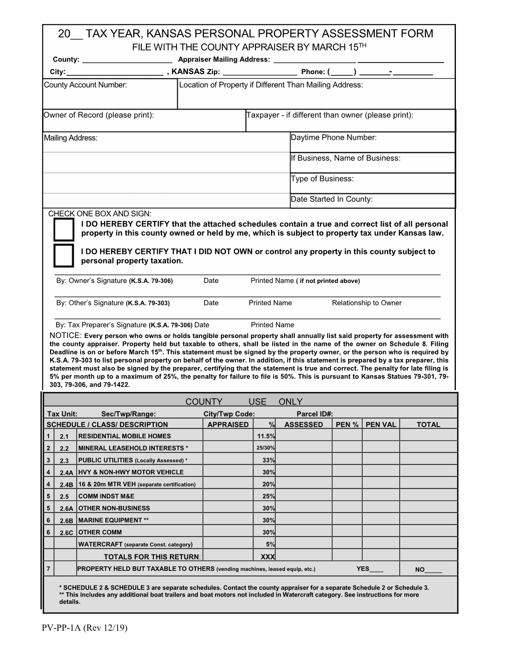 Personal Property Assessment Form