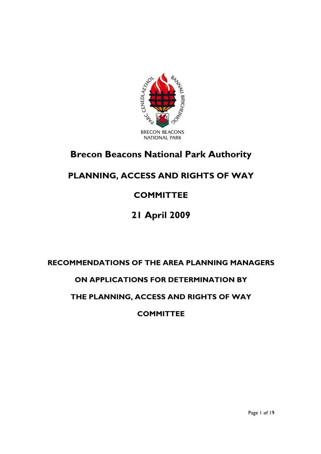 Brecon Beacons National Park Authority 21 April 2009