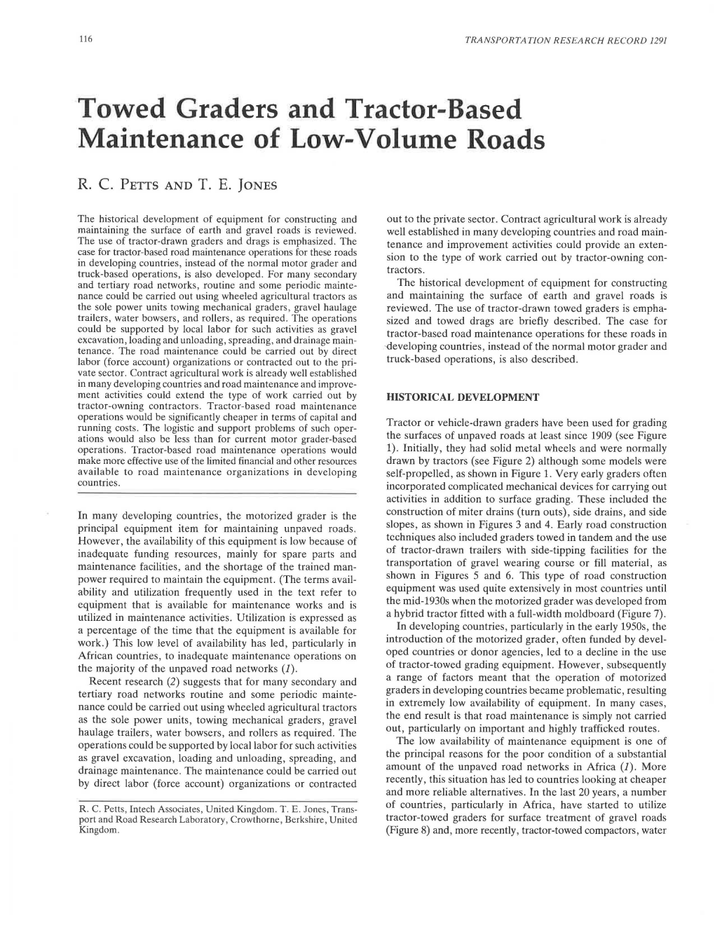 Towed Graders and Tractor-Based Maintenance of Low-Volume Roads