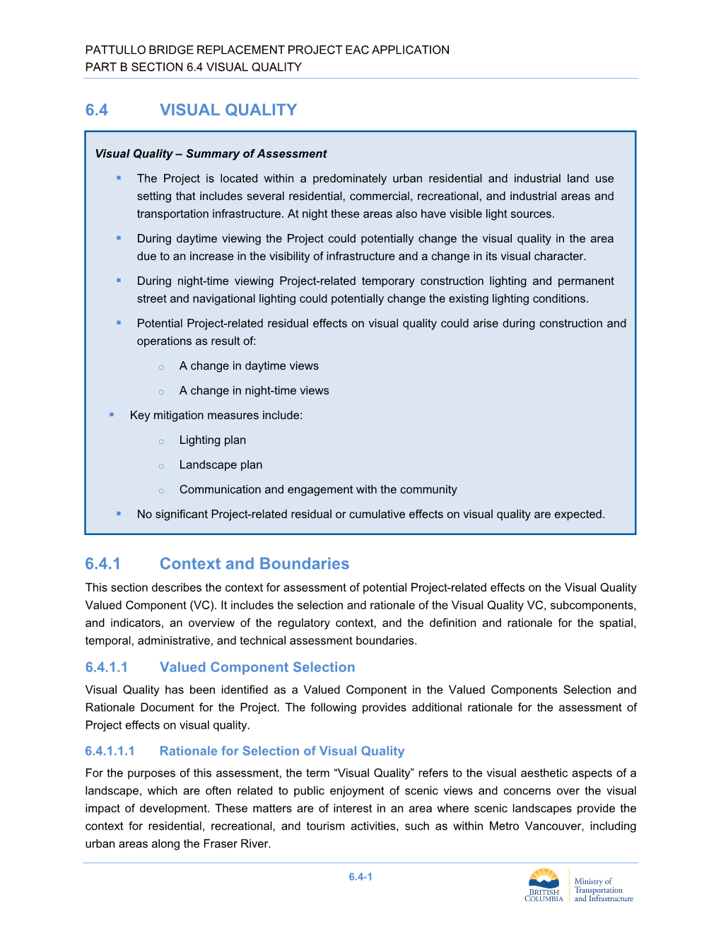 Pattullo Bridge Replacement Project Eac Application Part B Section 6.4 Visual Quality