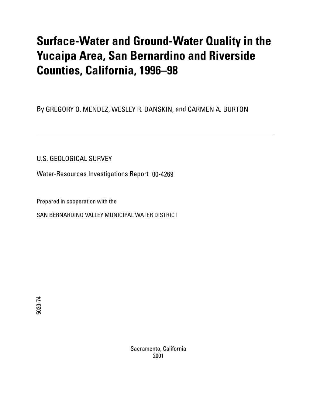 Surface-Water and Ground-Water Quality in the Yucaipa Area, San Bernardino and Riverside Counties, California, 1996–98
