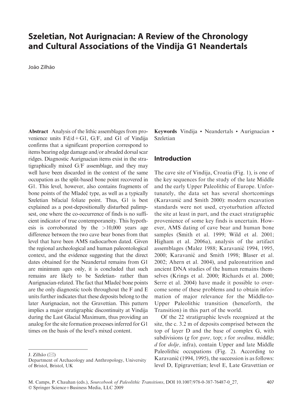 Szeletian, Not Aurignacian: a Review of the Chronology and Cultural Associations of the Vindija G1 Neandertals