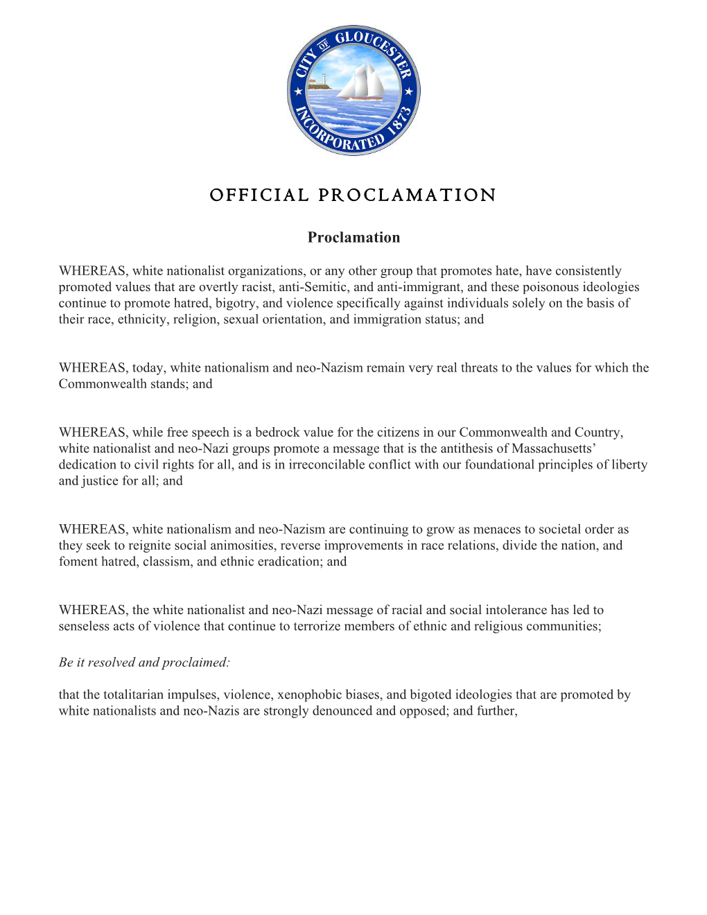 Official Proclamation