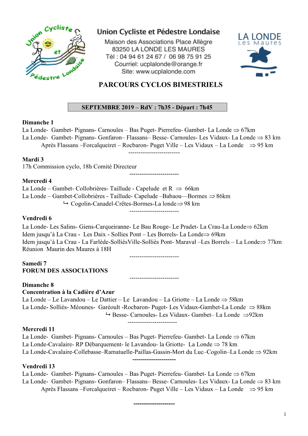 Parcours Cyclos Bimestriels