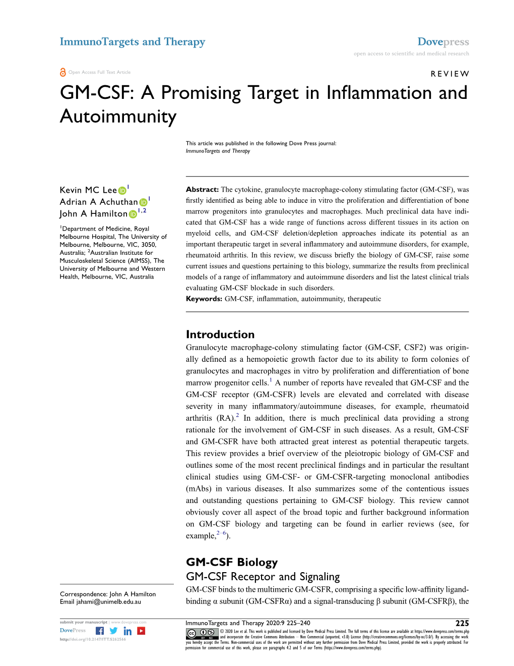 GM-CSF: a Promising Target in Inflammation and Autoimmunity