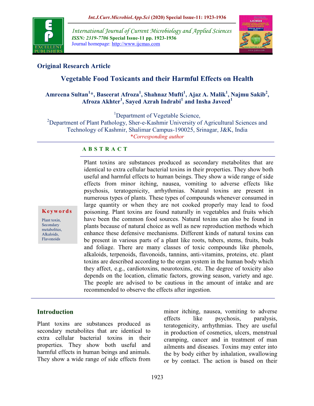 Vegetable Food Toxicants and Their Harmful Effects on Health