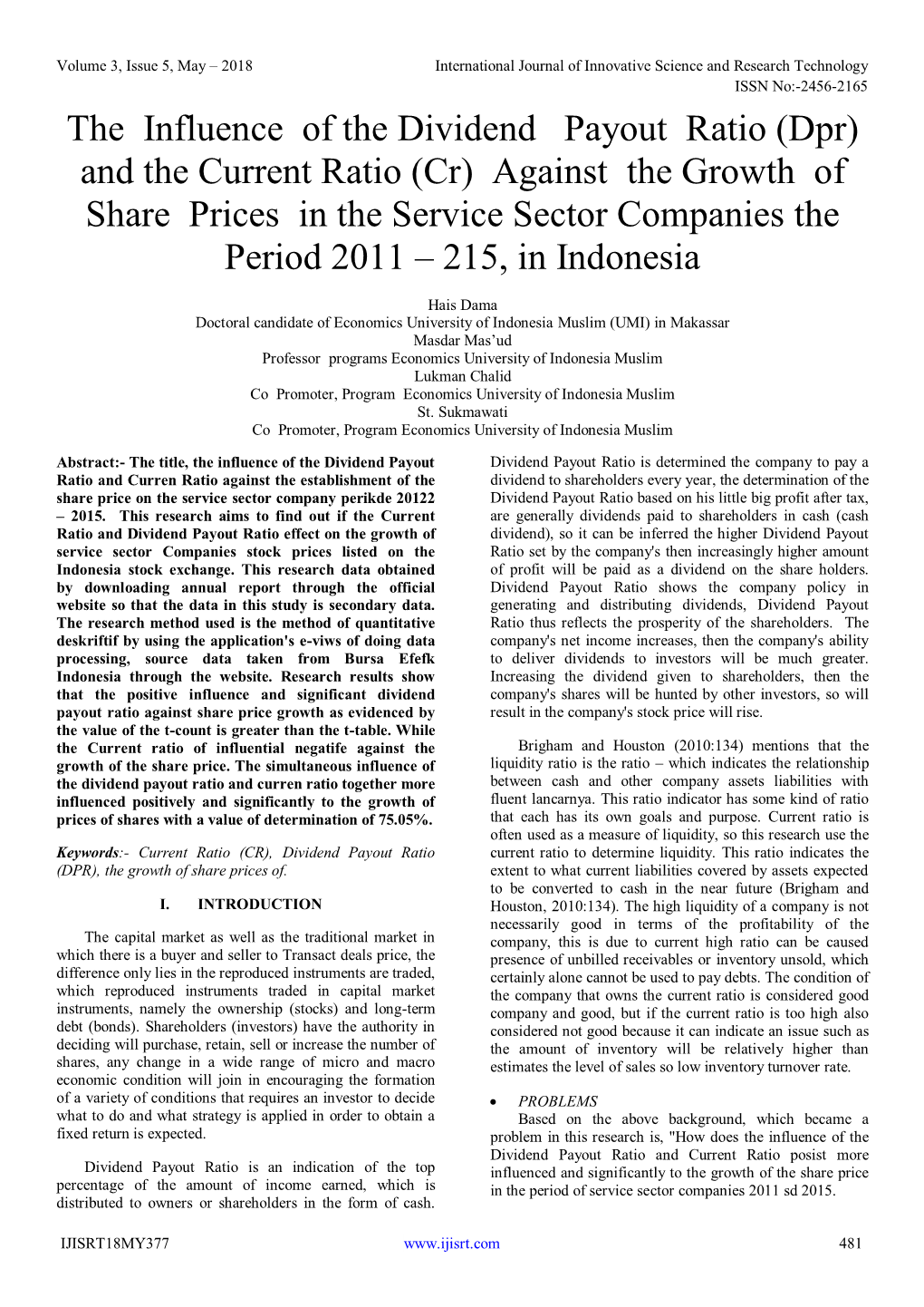 The Influence of the Dividend Payout Ratio (Dpr)