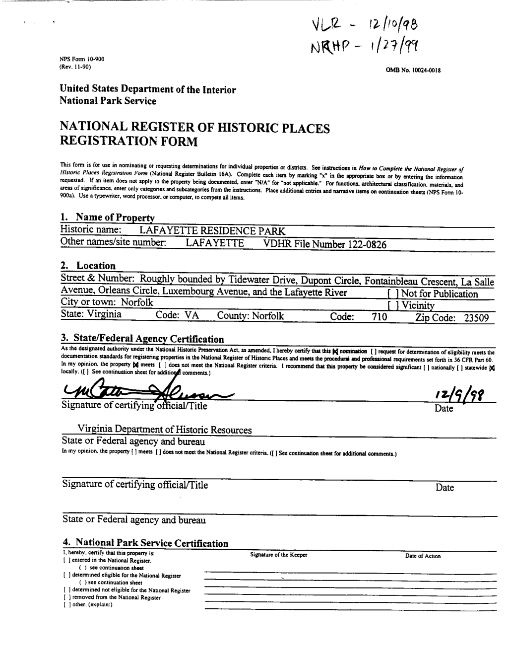 Nomination Form, "Lafayene Grammar and High School," Prepared by Robert P