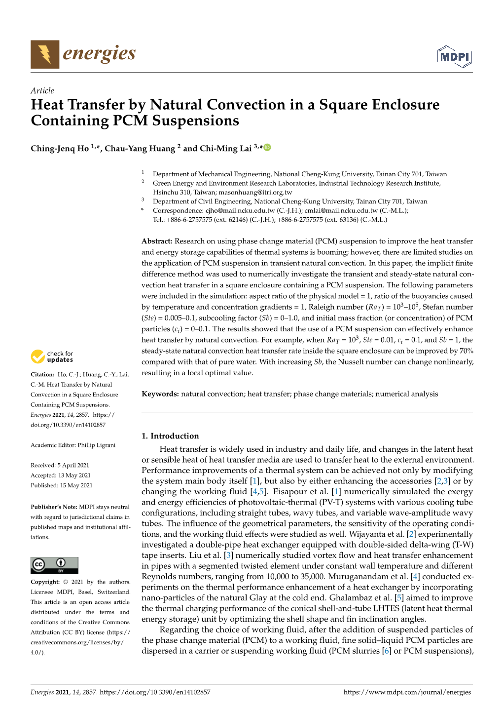 Heat Transfer by Natural Convection in a Square Enclosure Containing PCM Suspensions