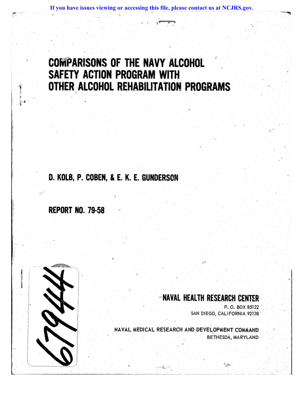 COMPARISONS of the NAVY" ALCOHOL 0 SAFETY ACTION PROGRAM with OTHER ALCOHOL REHABILITATION PROGRAMS C
