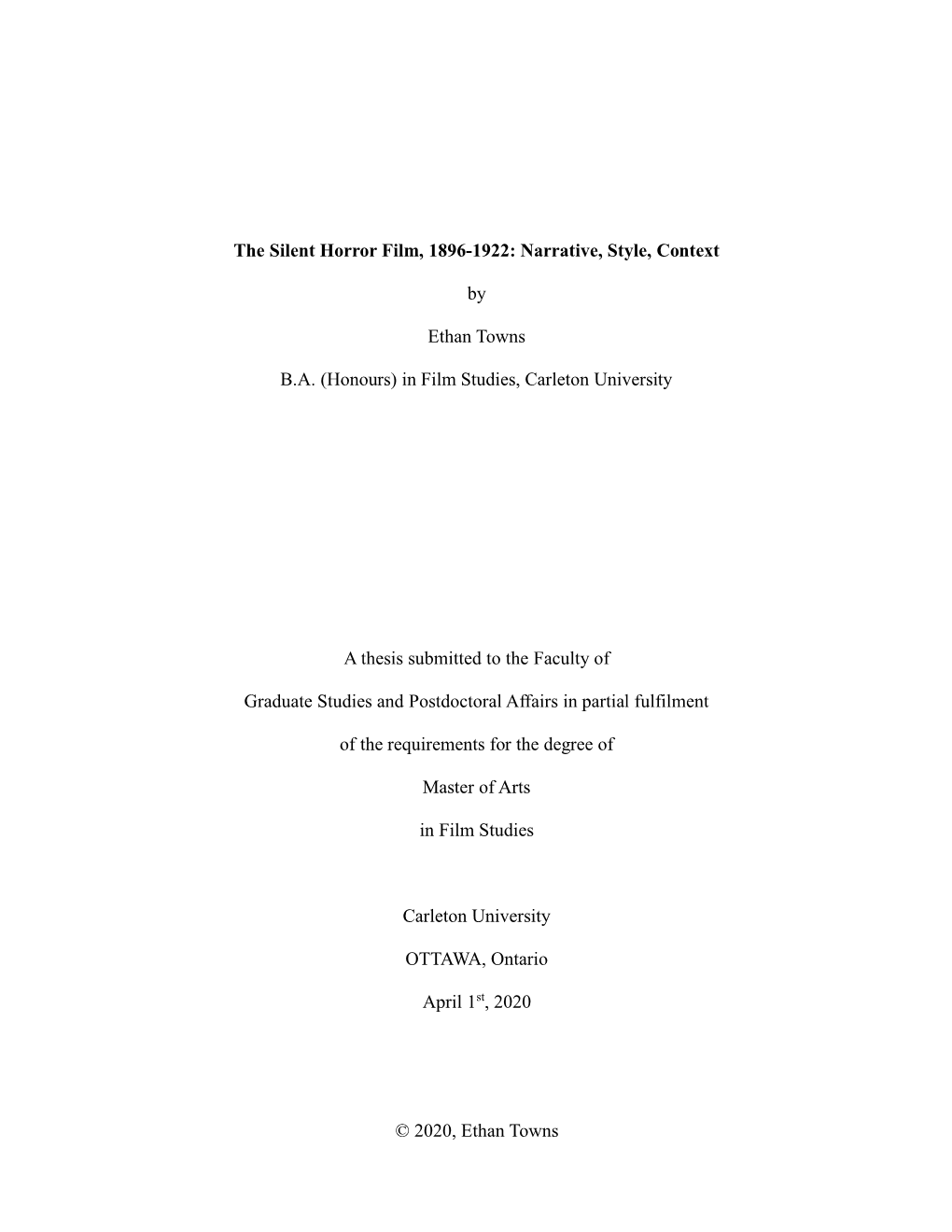 The Silent Horror Film, 1896-1922: Narrative, Style, Context