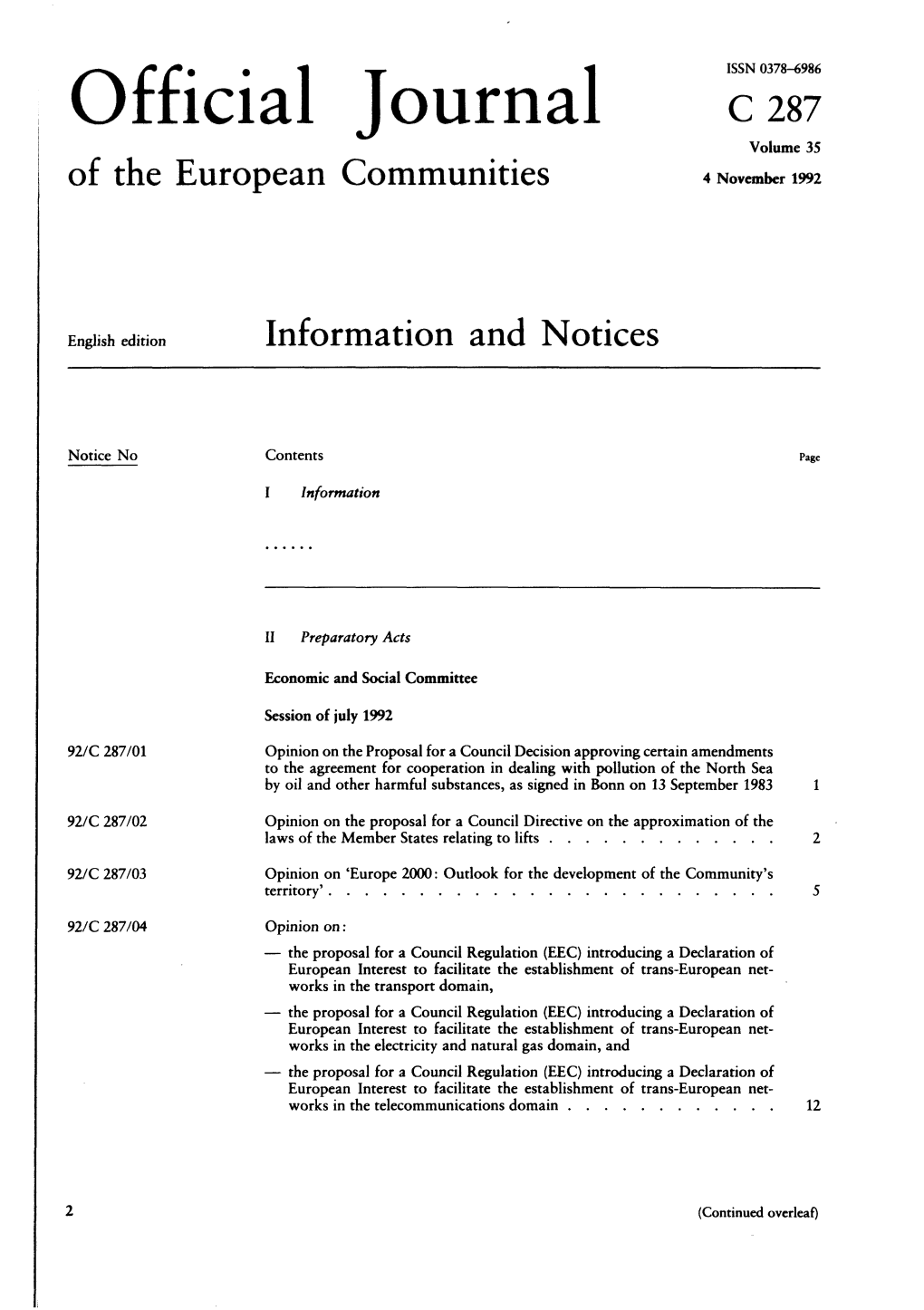 Official Journal C 287 Volume 35 of the European Communities 4 November 1992