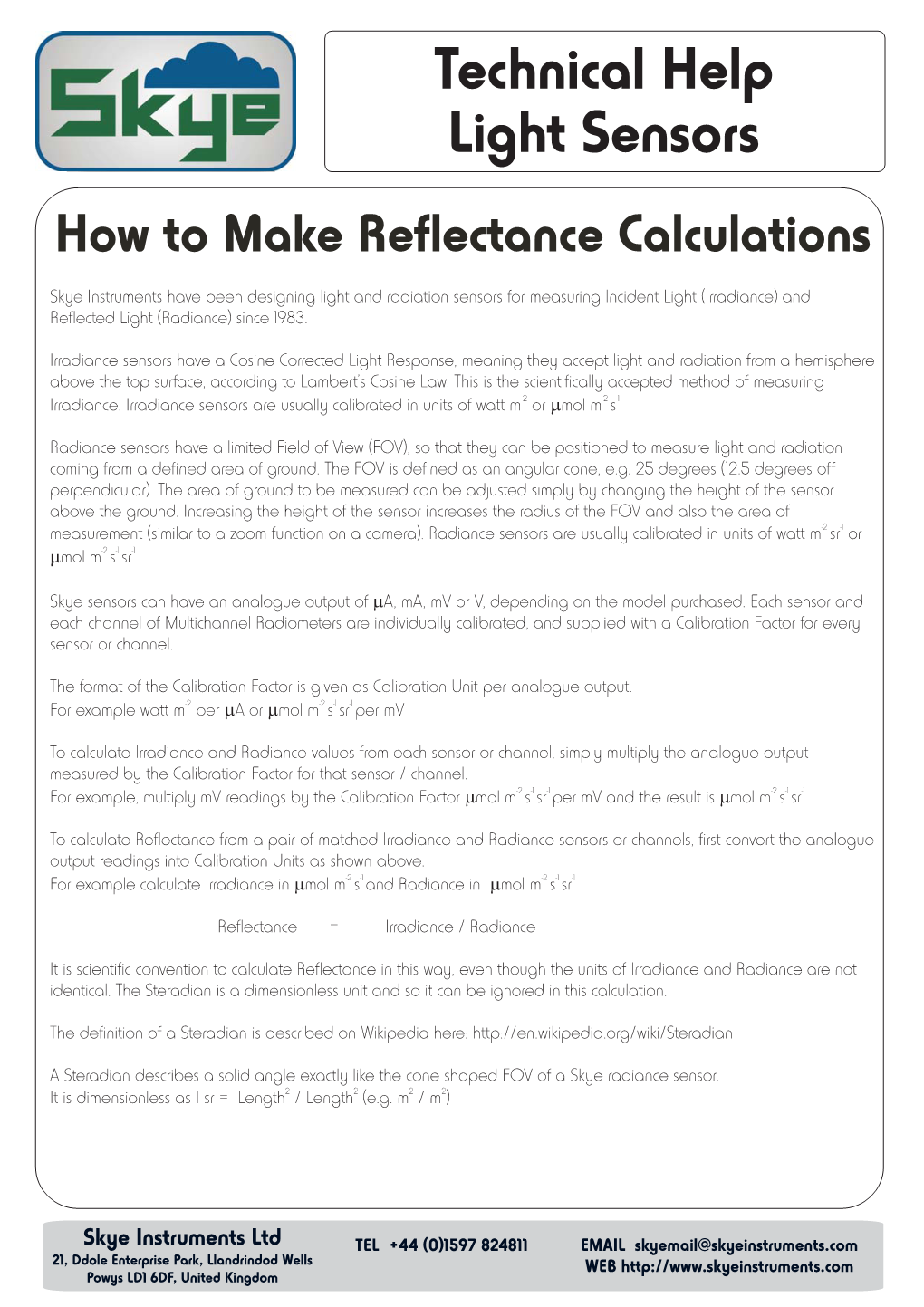 Light – How to Make Reflectance Calculations