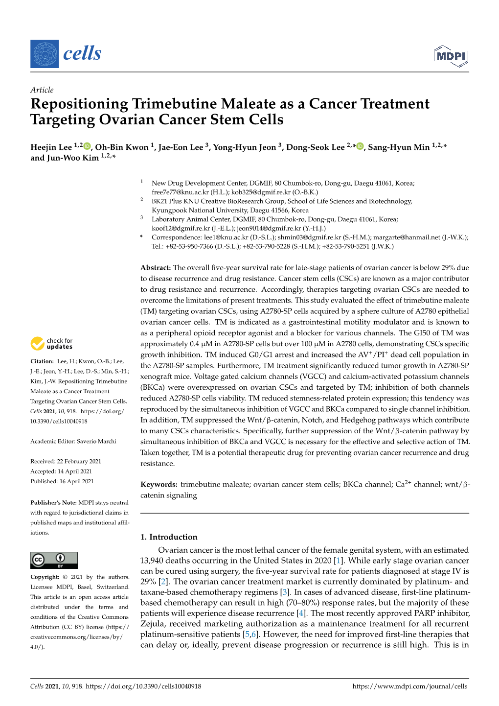 Repositioning Trimebutine Maleate As a Cancer Treatment Targeting Ovarian Cancer Stem Cells