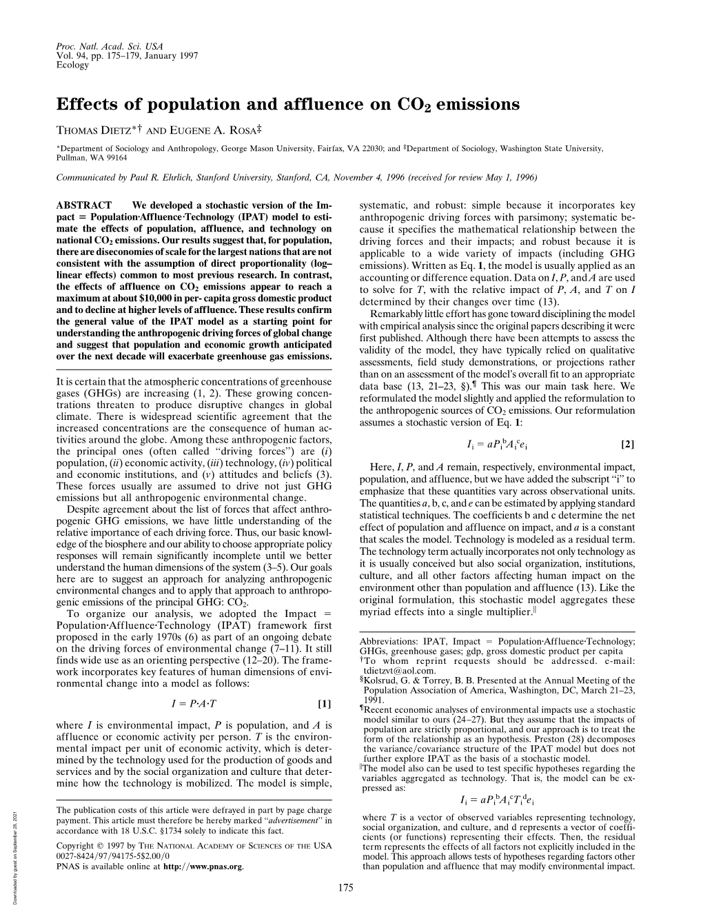 Effects of Population and Affluence on CO2 Emissions