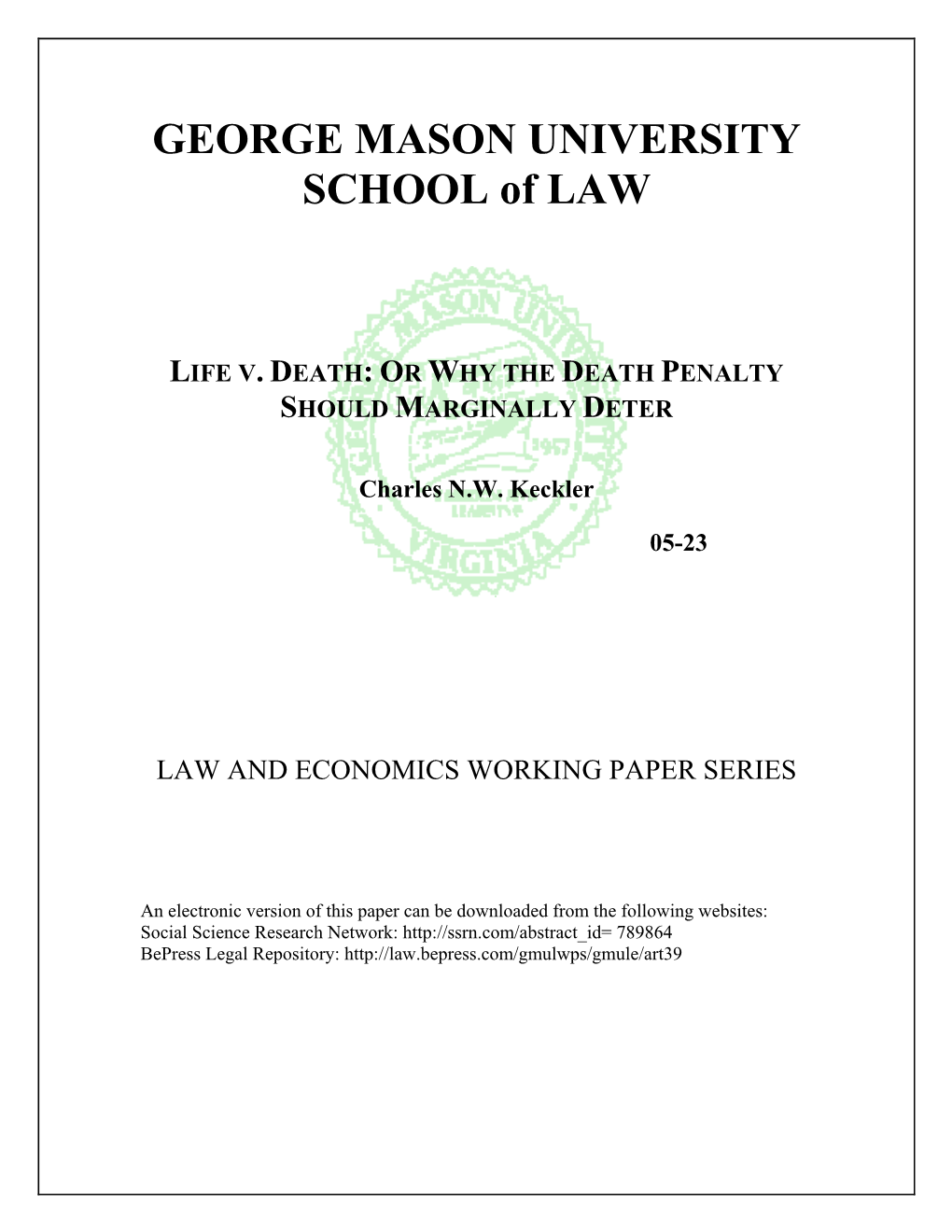 GEORGE MASON UNIVERSITY SCHOOL of LAW